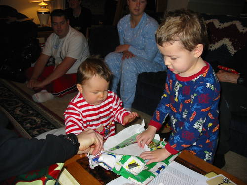 Seth and Jacob opening presents